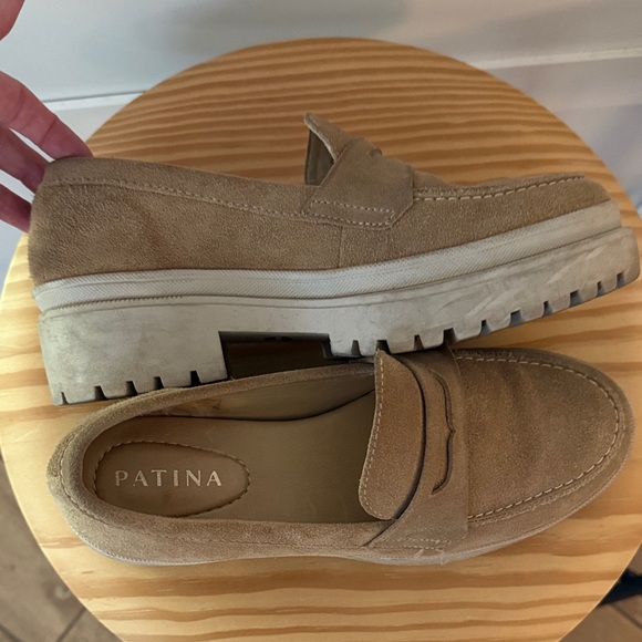 Portland Leather Tan Suede Platform Penny Loafers - Picture 7 of 8